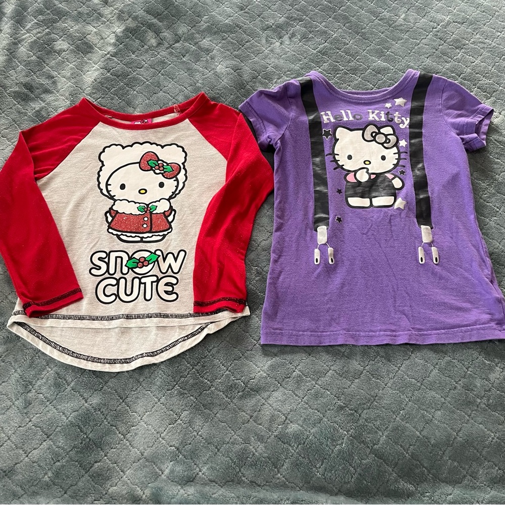 Hello Kitty Sanrio Kids Graphic T-Shirt Bundle Red Snow Cute Purple Suspenders